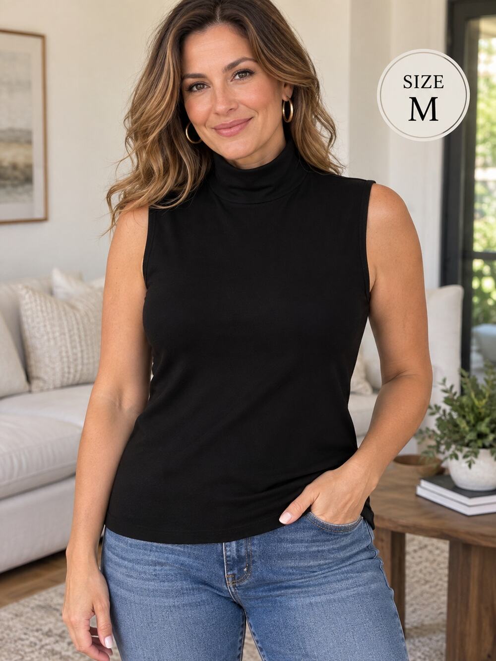 Chico’s Travelers Black Sleeveless Mock Neck Top Size XL= 3 Acetate Stretch